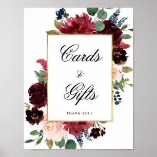 Burgundy Navy Blommigt Cards and Gifts Bröllop Poster