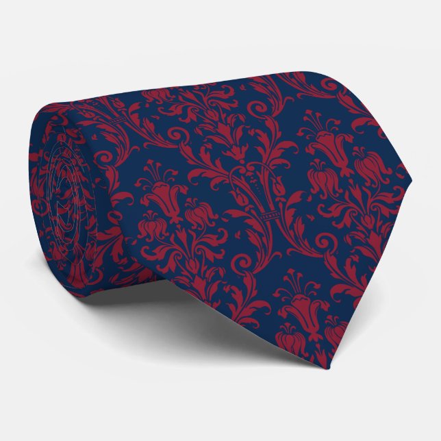 Burgundy Navy Blommigt Damask Wedding Slips (Rullad)