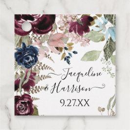 Burgundy Navy Blommigt Elegant Eucalyptus Foliage Gåvor Etiketter