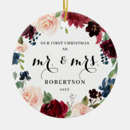 Burgundy Navy Blommigt Första jul Julgransprydnad Keramik