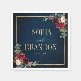 Burgundy Navy Blommigt Geometric Bröllop Napki Pappersservett