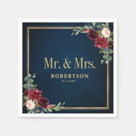 Burgundy Navy Blommigt Geometric Bröllop Napki Pappersservett