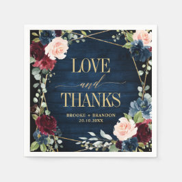 Burgundy Navy Blommigt Geometric Bröllop Pappersservett