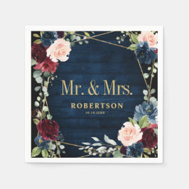 Burgundy Navy Blommigt Geometric Bröllop Pappersservett