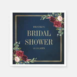 Burgundy Navy Blommigt Geometric Möhippa Pappersservett