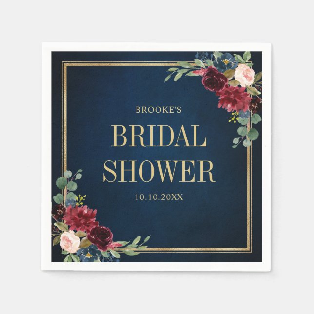 Burgundy Navy  Blommigt Geometric Möhippa Pappersservett (Framsidan)