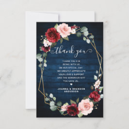 Burgundy Navy  Blommigt Geometric Photo Bröllop Tack Kort
