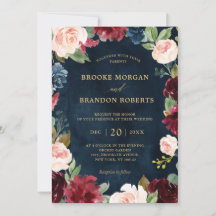 Burgundy Navy  Blommigt Guld Botaniska Bröllop