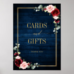 Burgundy Navy  Blommigt Guld Cards and Gates Po Poster