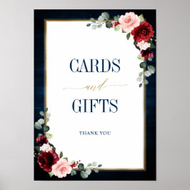 Burgundy Navy Blommigt Guld Cards and Gates Po Poster