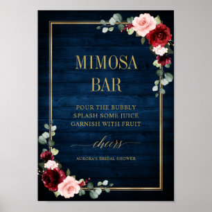 Burgundy Navy  Blommigt Guld Mimosa Pub Poster