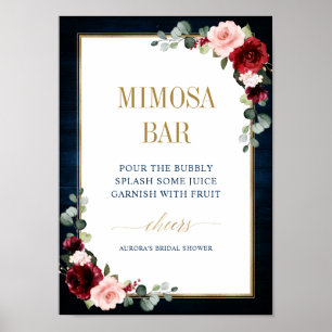 Burgundy Navy  Blommigt Guld Mimosa Pub Poster