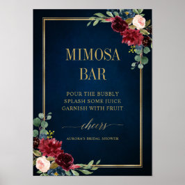 Burgundy Navy Blommigt Guld Mimosa Pub Poster