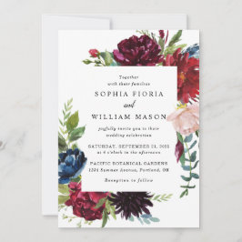 Burgundy Navy Blommigt in One Wedding Investigatio Inbjudningar