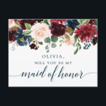 Burgundy Navy Blommigt Maid of honor Frieri kort<br><div class="desc">Lägg på frågan med det här vackra kortet! Redigera enkelt namn och meddelandet på baksidan - lägg sedan till i vagnen! Se hela Burgundy Navy-samlingen för mer matchande objekt!</div>