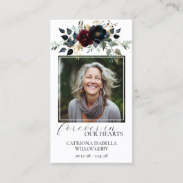 Burgundy Navy Blommigt Photo Memorial Prayer Card Visitkort