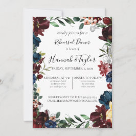 Burgundy Navy Blommigt Rehearsal Dinner-inbjudan Inbjudningar