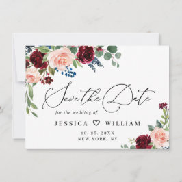 Burgundy  Navy Blommigt Ro Blommigt Bröllop Spara Datumet