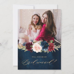 Burgundy Navy Blommigt Rustic Bridesmaid Frieri Inbjudningar