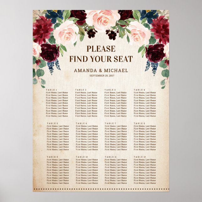 Burgundy Navy Blommigt Rustic Cards and Gifts Post Poster (Framsidan)