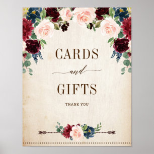 Burgundy Navy Blommigt Rustic Cards and Gifts Poster