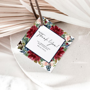 Burgundy Navy Blommigt Tack Baby Shower Märkres Gåvor Etiketter