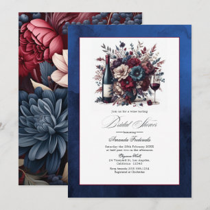 Burgundy & Navy Blommigt Vin-Thned Möhippa Inbjudningar