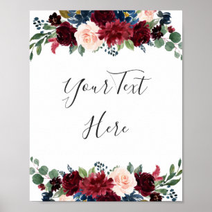 Burgundy Navy Blommigt Watercolor Anpassningsbar Poster