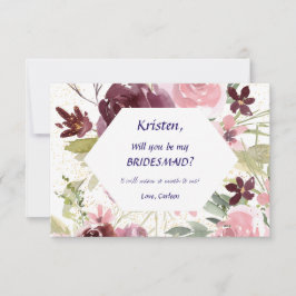 Burgundy Navy Blue Blommigt be my Bridesmaid Inbjudningar