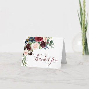 Burgundy Navy Blue Blommigt Boho Tack Kort
