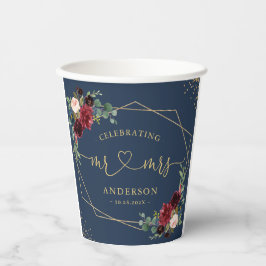 Burgundy Navy Blue Blommigt Bride and Groom Bröllo