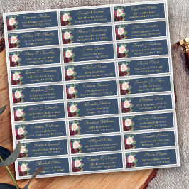 Burgundy Navy Blue Blommigt Bröllop Guest Adress Klistermärken