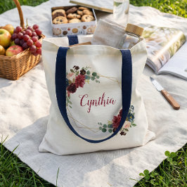 Burgundy Navy Blue Blommigt Classy Geometric Ram Tygkasse