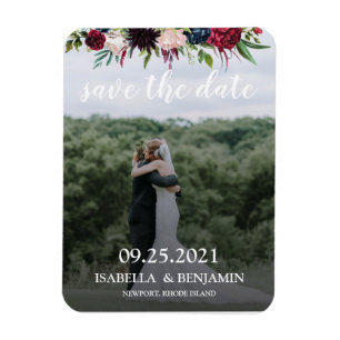  Burgundy Navy Blue Blommigt Elegant Photo Spara Magnet