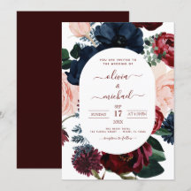 Burgundy Navy Blue Blommigt Eucalyptus Bröllop