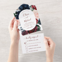 Burgundy Navy Blue Blommigt Eucalyptus Bröllop OSA