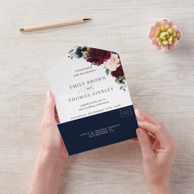 Burgundy  Navy Blue Blommigt Greenery Bröllop (Video)