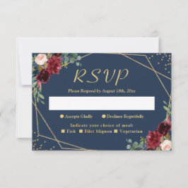 Burgundy Navy Blue Blommigt Guld Glitter OSA Kort
