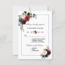 Burgundy Navy Blue Blommigt Ram Bröllop OSA