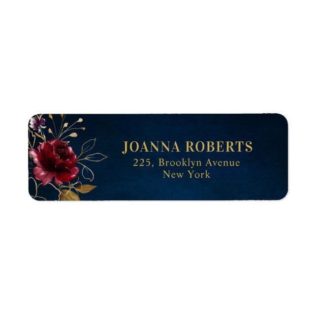 Burgundy Navy Blue  Blommigt Returadress Returadress Etikett (Framsidan)