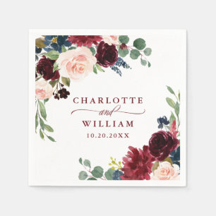 Burgundy Navy Blue  Blommigt Rustic Bröllop Pappersservett