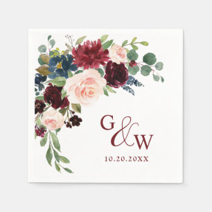 Burgundy Navy Blue  Blommigt Rustic Bröllop Pappersservett