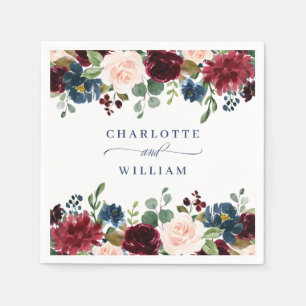 Burgundy Navy Blue  Blommigt Rustic Bröllop Pappersservett