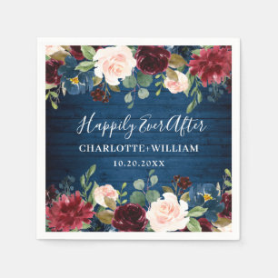 Burgundy Navy Blue  Blommigt Rustic Bröllop Pappersservett