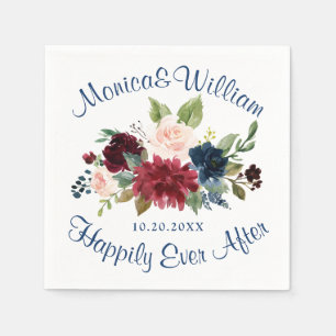 Burgundy Navy Blue  Blommigt Rustic Bröllop Pappersservett
