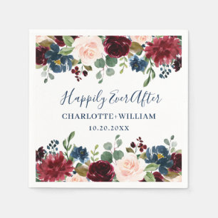 Burgundy Navy Blue  Blommigt Rustic Bröllop Pappersservett