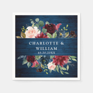 Burgundy Navy Blue  Blommigt Rustic Bröllop Pappersservett