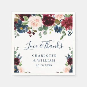 Burgundy Navy Blue  Blommigt Rustic Party Pappersservett