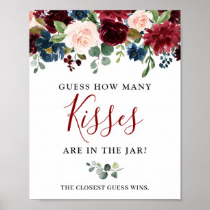 Burgundy Navy Blue Blommigt Vattencolor Poster