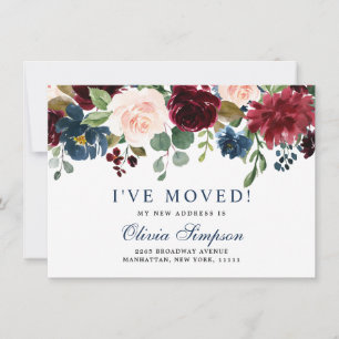 Burgundy Navy Blue  Blommigt Watercolor Flytta Meddelande